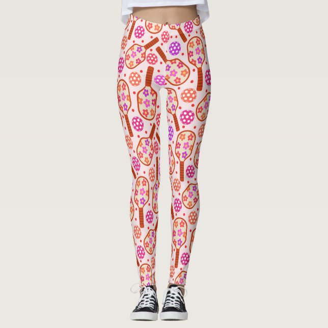 Pickleball-Paddel mit Muster für Retro-Blume Leggings (Vorderseite)
