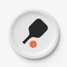Pickleball-Paddel und orangefarbenes Pickleball Pappteller
