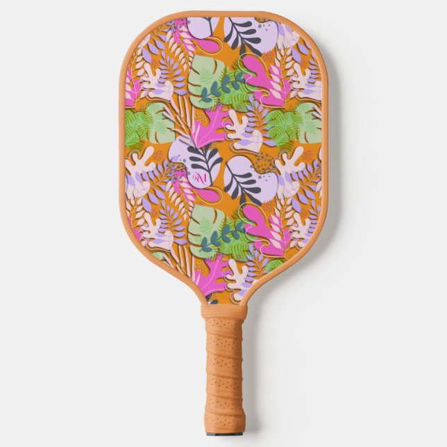 Pickleball Paddle: Abstrakte Blätter (orange/gelb) Schläger (Vorderseite)