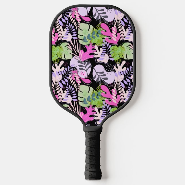 Pickleball Paddle: Abstrakte Blätter (schwarz/grün Pickleball Schläger (Vorderseite)
