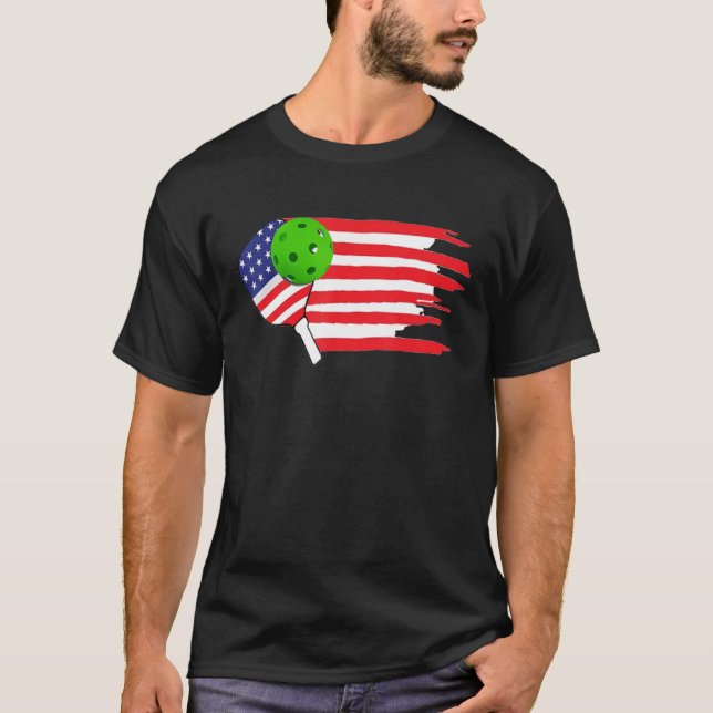 Pickleball Paddle American Flag T-Shirt (Vorderseite)