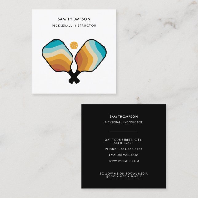 Pickleball Paddle Ball Pickleball Instruktor Quadratische Visitenkarte (Vorne/Hinten)
