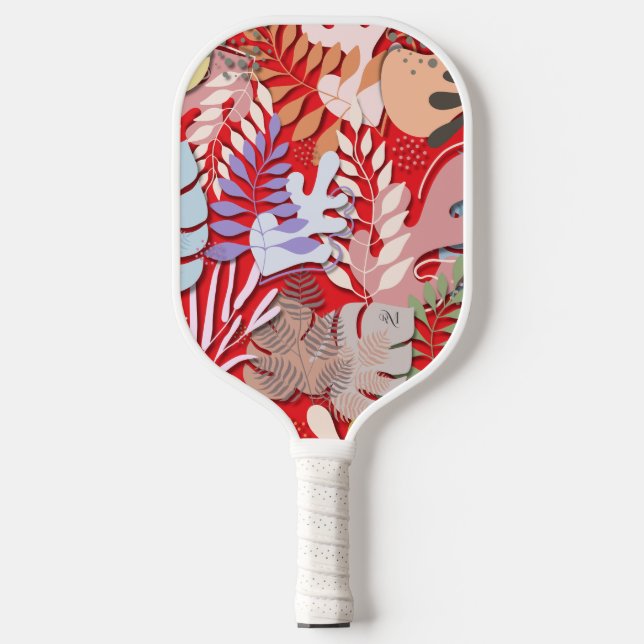 Pickleball Paddle: Bio Blätter (rot/schwarz) Schläger (Vorderseite)