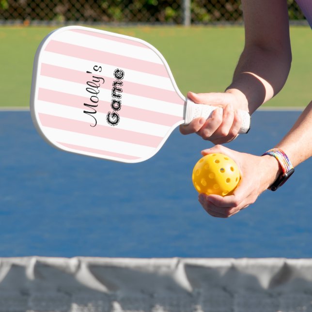 Pickleball Paddle Cute Stripe Pink & White (InSitu)