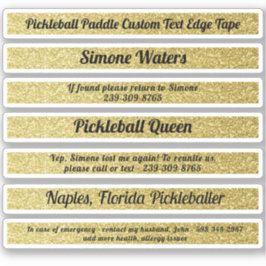 Pickleball Paddle Edge Tape Individuelle Name Gold Aufkleber
