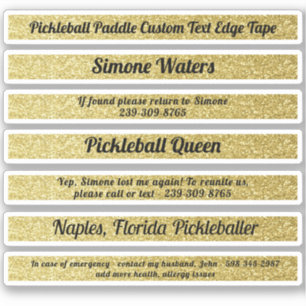 Pickleball Paddle Edge Tape Individuelle Name Gold Aufkleber