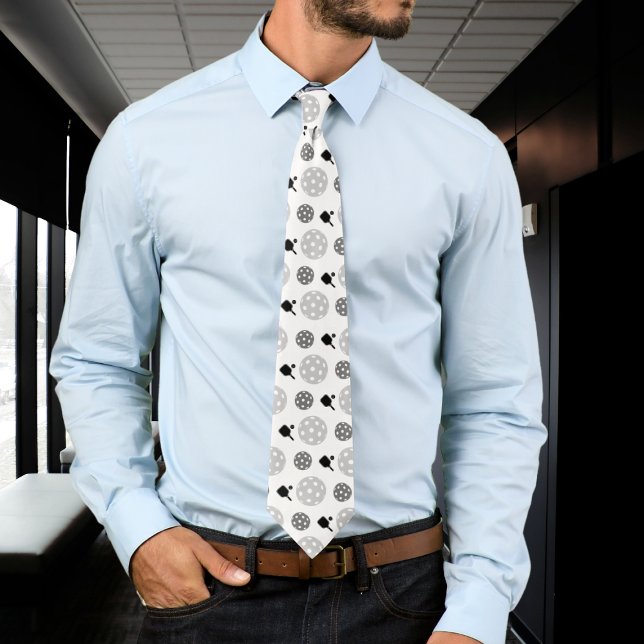 Pickleball Paddle Graues weißes Ball-Racket-Muster Krawatte (Von Creator hochgeladen)