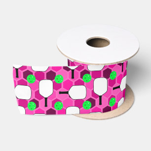 Pickleball Paddle - Magenta Honeycomb Hexagons Satinband