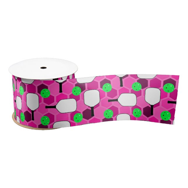 Pickleball Paddle - Magenta Honeycomb Hexagons Satinband (Spule)