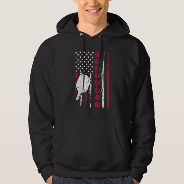Pickleball Paddle Patriotic US Flag 4Th Of July Hoodie (Vorderseite)