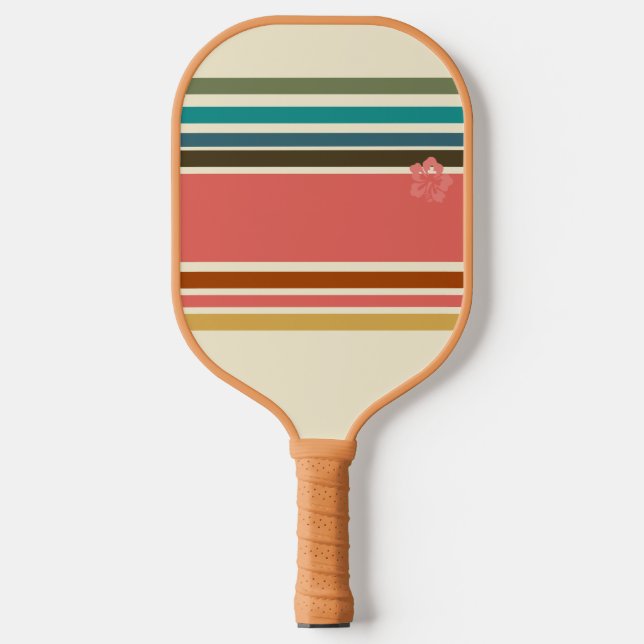 Pickleball Paddle Retro Hibisken Streifen (Vorderseite)