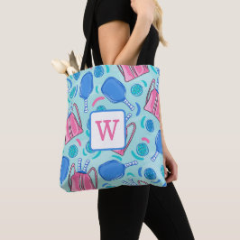 Pickleball Paddle und Balls Blue Preppy Monogram