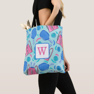 Pickleball Paddle und Balls Blue Preppy Monogram