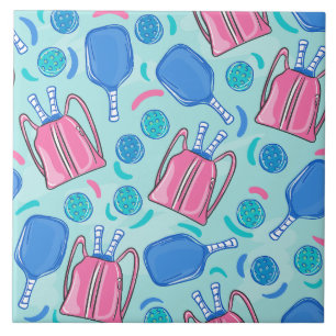 Pickleball Paddles und Balls Blue Fliese