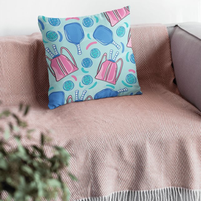 Pickleball Paddles und Balls Blue Kissen (Von Creator hochgeladen)