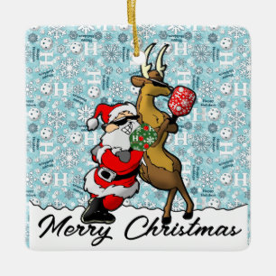 Pickleball Partners Santa & Reindeer Sleighing It Keramikornament