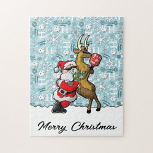 Pickleball Partners Santa & Reindeer Sleighing It Puzzle