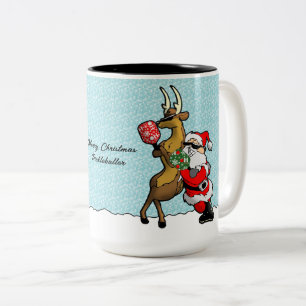 Pickleball Partners Santa & Reindeer Sleighing It Zweifarbige Tasse