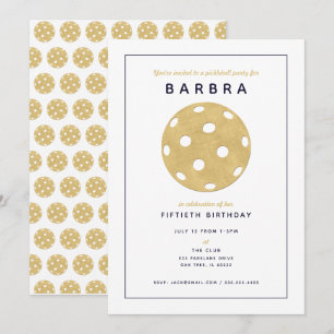 Pickleball Party Chic Gold Black Party Einladung