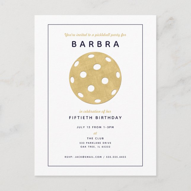 Pickleball Party Chic Gold Black Party Einladung Postkarte (Vorderseite)