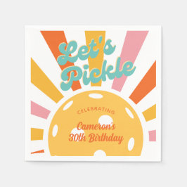 Pickleball Party Farbenfrohe Retro Sonnenstrahlen Serviette