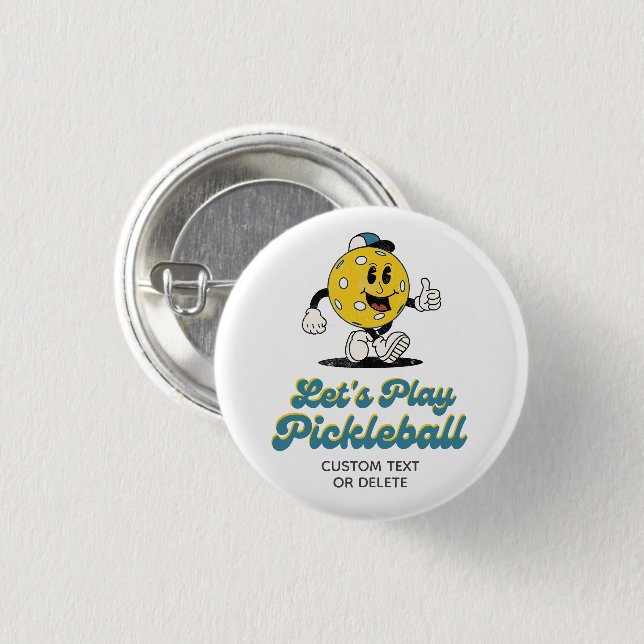 Pickleball Party Funny Pickleball Cartoon Mascot Button (Vorne & Hinten)