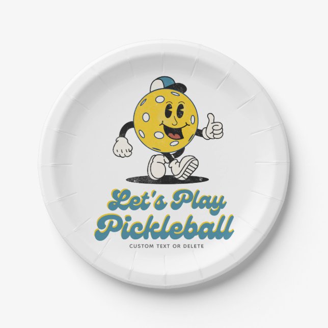 Pickleball Party Funny Pickleball Cartoon Mascot Pappteller (Vorderseite)
