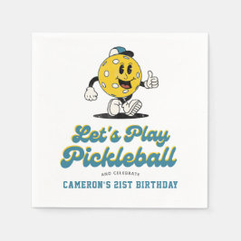 Pickleball Party Funny Pickleball Cartoon Mascot Serviette