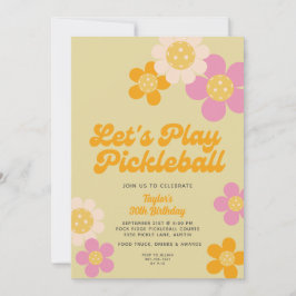 Pickleball Party Groovy Retro Rosa Orange Blume Einladung