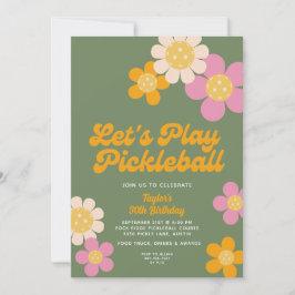 Pickleball Party Groovy Retro Rosa Orange Blume Einladung