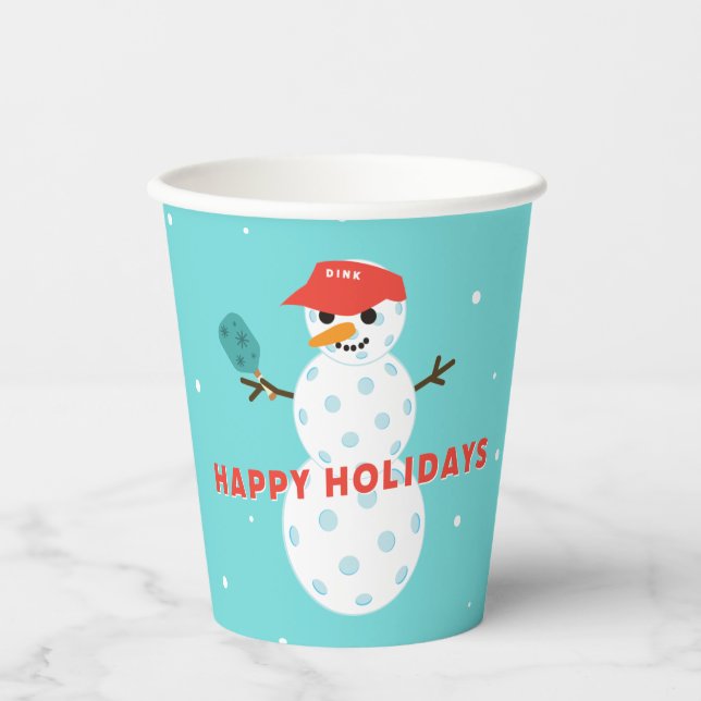 Pickleball Party Humour Holiday Snowman Pappbecher (Vorderseite)