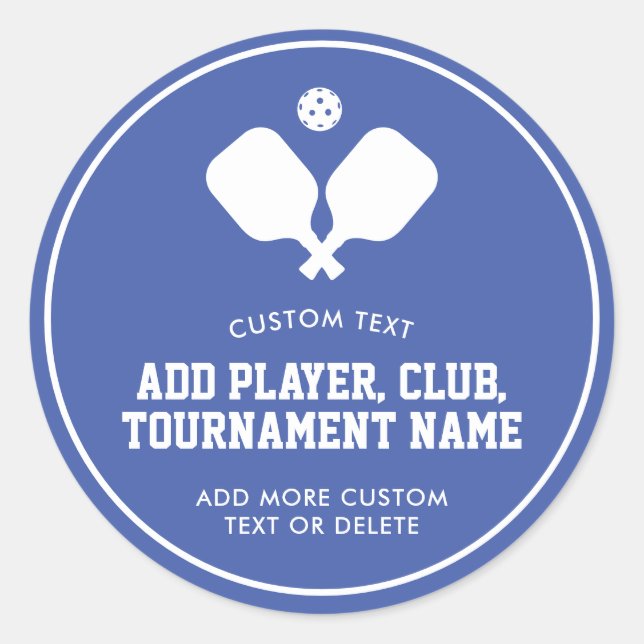 Pickleball Party Paddles Blue White Custom Runder Aufkleber (Vorderseite)