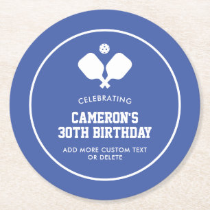 Pickleball Party Paddles Blue White Custom Runder Pappuntersetzer