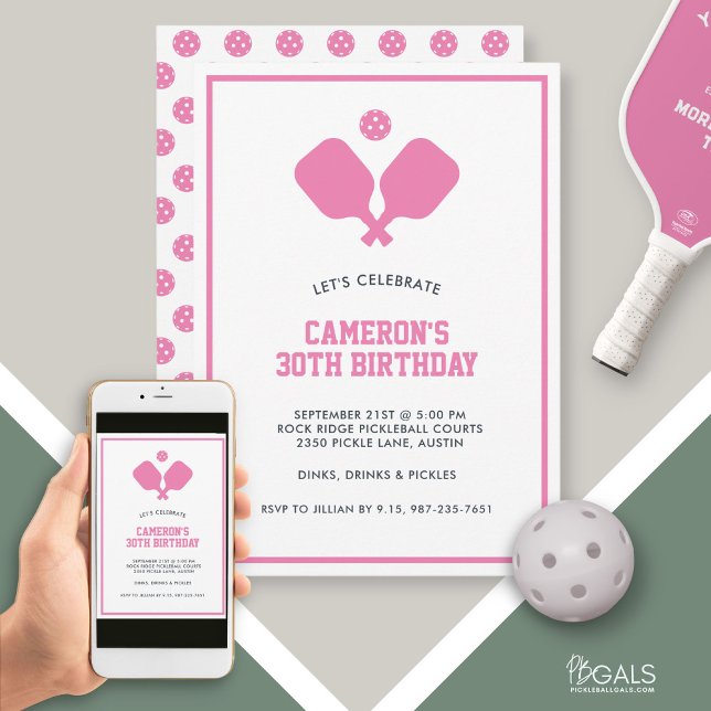 Pickleball Party Paddles Pink White Custom Einladung (Von Creator hochgeladen)