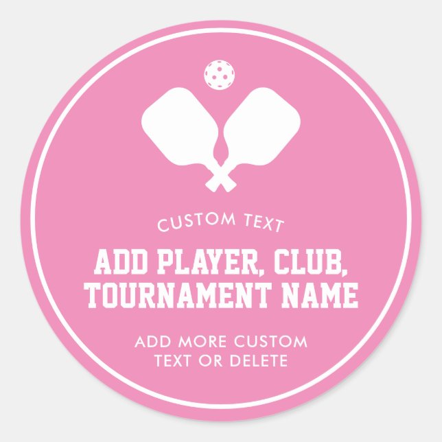 Pickleball Party Paddles Pink White Custom Runder Aufkleber (Vorderseite)