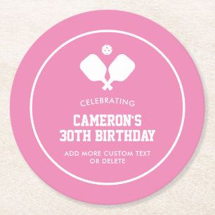 Pickleball Party Paddles Pink White Custom Runder Pappuntersetzer