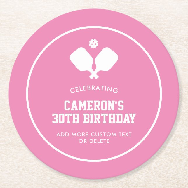 Pickleball Party Paddles Pink White Custom Runder Pappuntersetzer (Vorderseite)