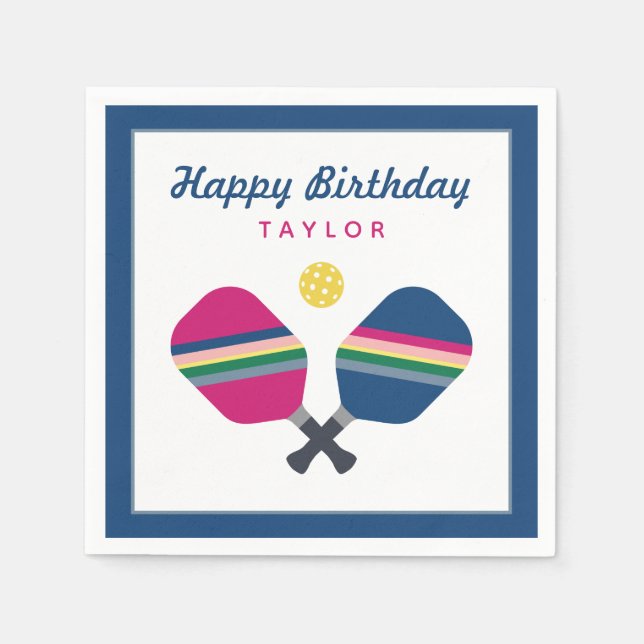Pickleball Party Personalisiert Name Blau Serviette (Vorderseite)