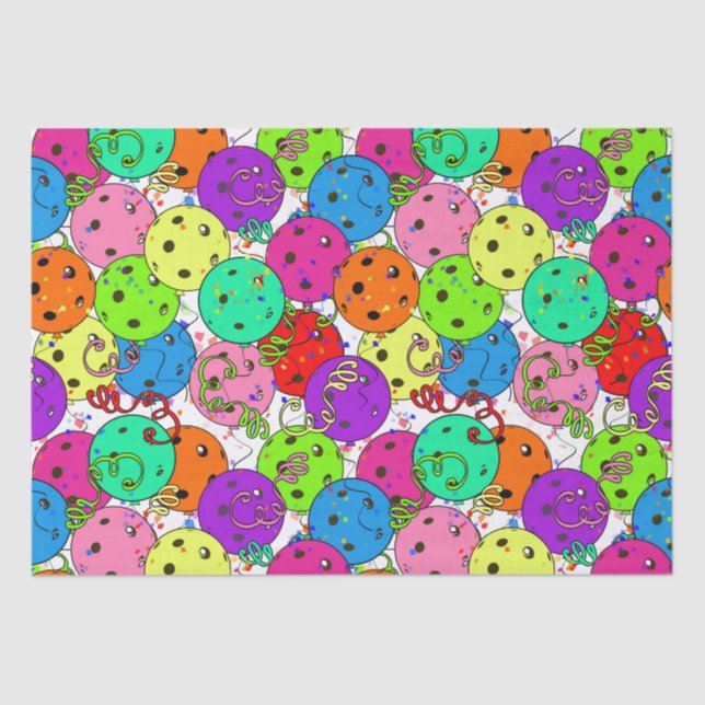Pickleball Party Pickleball Ballons auf Weiß Seidenpapier (Vorderseite)