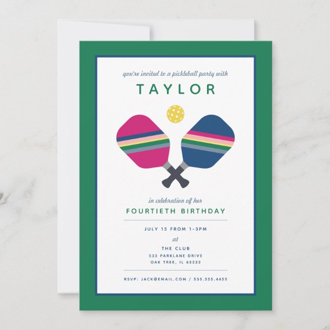 Pickleball Party Sports Blue Green Einladung (Vorderseite)