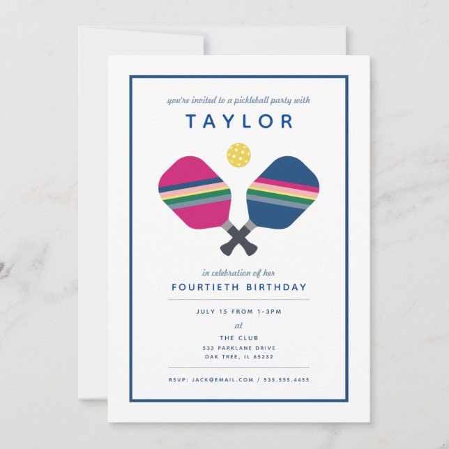 Pickleball Party Sports Blue Green Einladung (Vorderseite)
