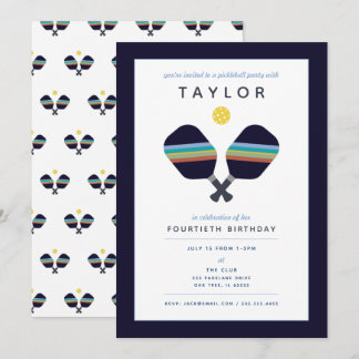 Pickleball Party Sports Dark Blue Strip Paddles Einladung