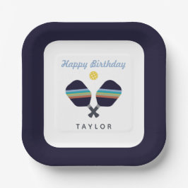 Pickleball Party Sports Dark Blue Strip Paddles Pappteller