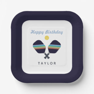 Pickleball Party Sports Dark Blue Strip Paddles Pappteller