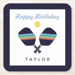 Pickleball Party Sports Dark Blue Strip Paddles Rechteckiger Pappuntersetzer