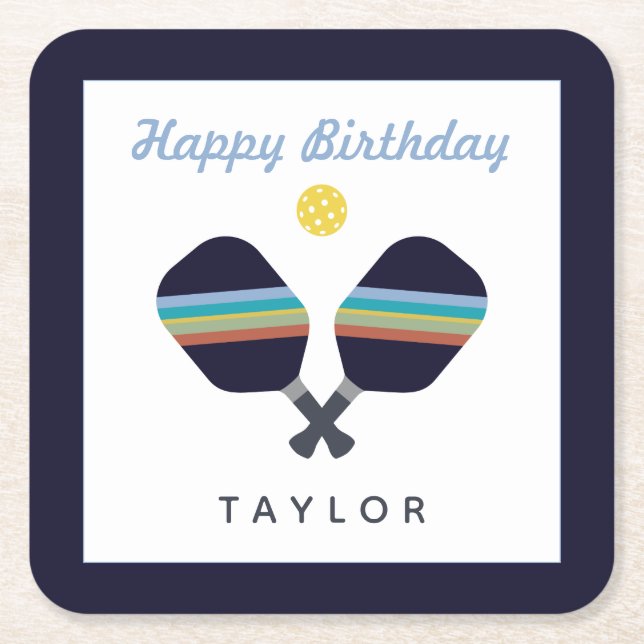 Pickleball Party Sports Dark Blue Strip Paddles Rechteckiger Pappuntersetzer (Vorderseite)