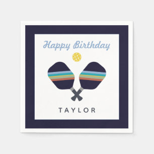 Pickleball Party Sports Dark Blue Strip Paddles Serviette