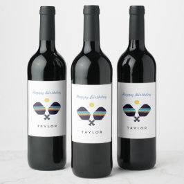 Pickleball Party Sports Dark Blue Strip Paddles Weinetikett