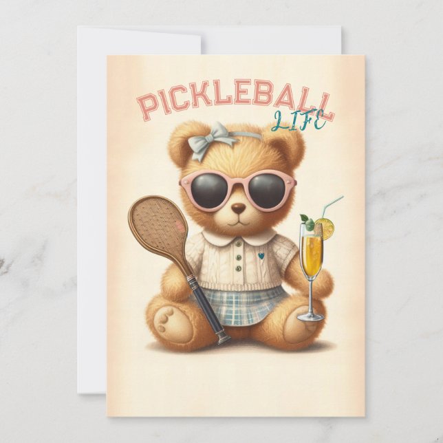Pickleball Party Turnier Einladungen Teddy Bear (Vorderseite)
