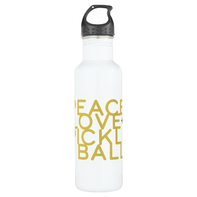 Pickleball Peace and Liebe Yellow Water Flasche Edelstahlflasche (Vorderseite)